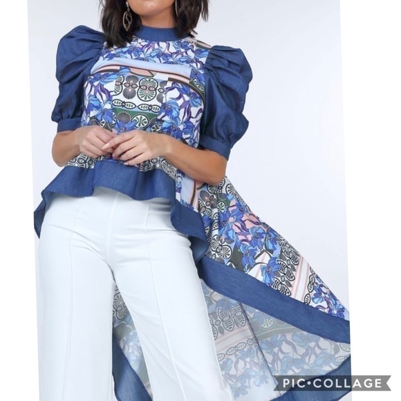 Blu Trends Tops - Absolutely Gorgeous Denim & Print High Low Top